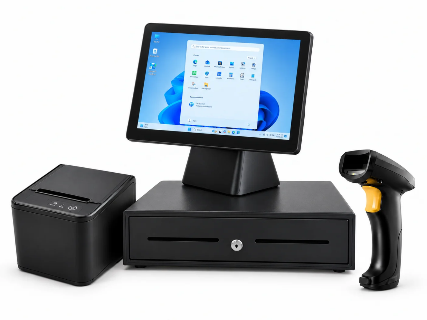 Complete Single Screen POS Machine With Printer, Scanner, Cash drawer And Software