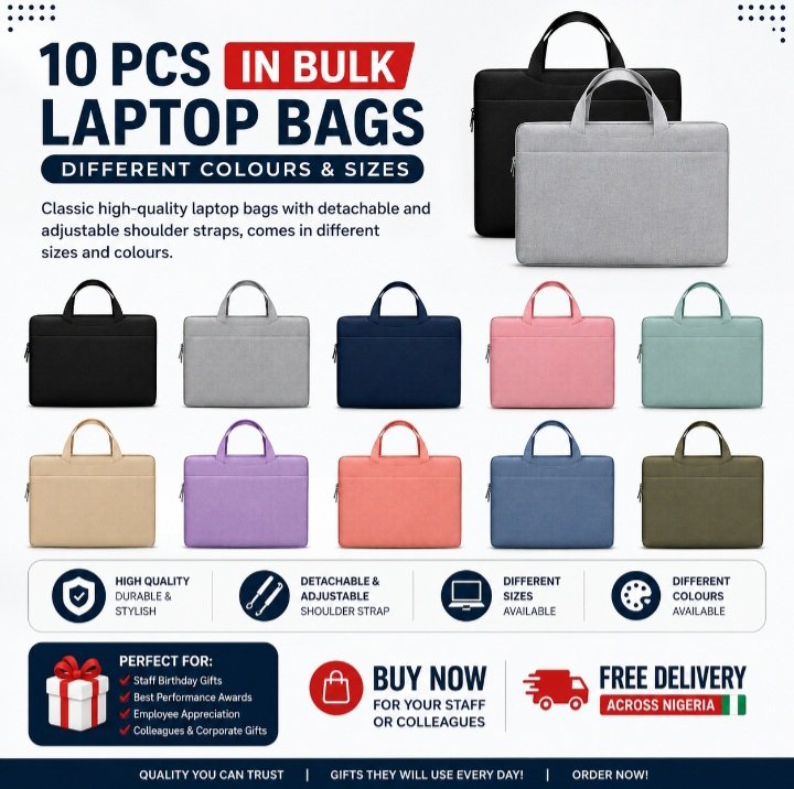 10 PCS Bulk Laptop Bags – Available in Different Colours & Sizes